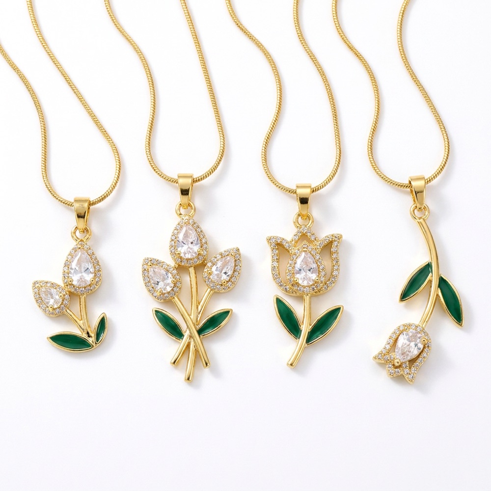Tulip enamel leaf pendant
